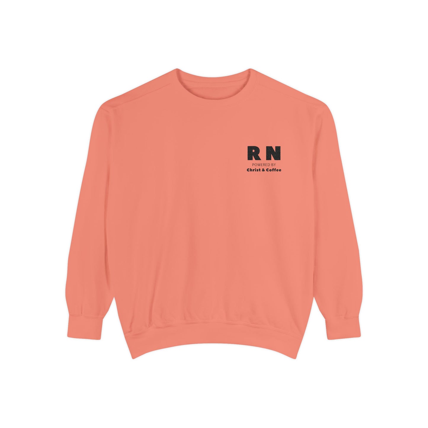 RN Powered By Christ & Coffee Sweatshirt, Gift for Nurses Embroidered Design
