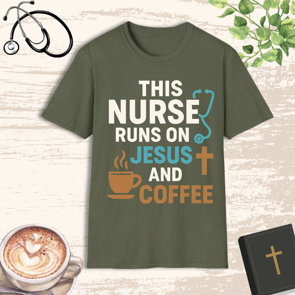 π Fueled by Jesus & Coffee | Christian Nurse T-Shirt