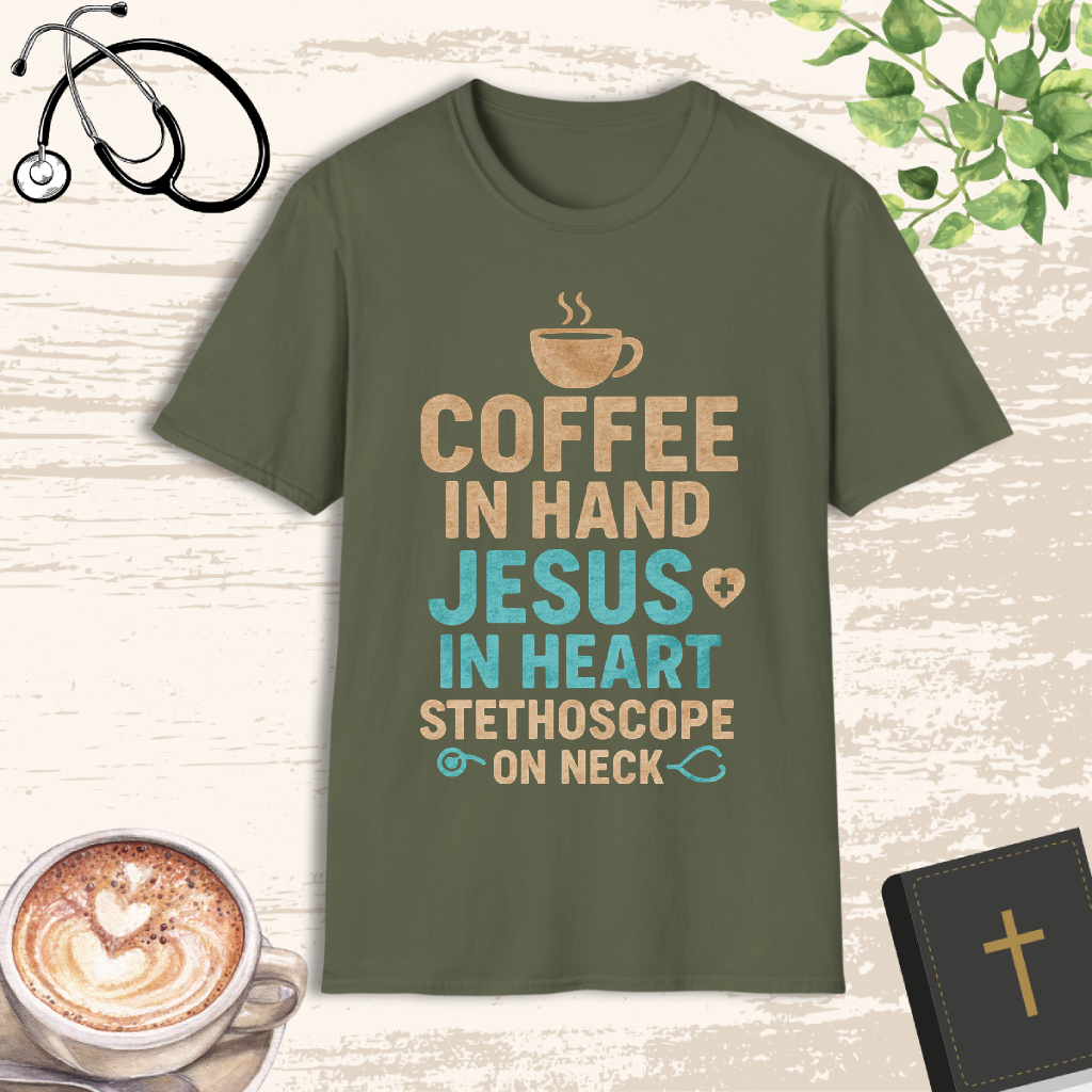 π Coffee And Jesus T-Shirt | Faith-Based Nurse Tee