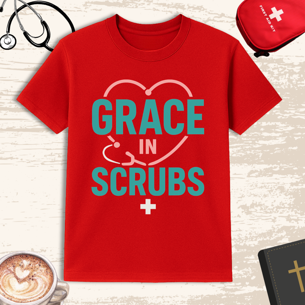 Grace in Scrubs T-Shirt | Christian Nurse Apparel