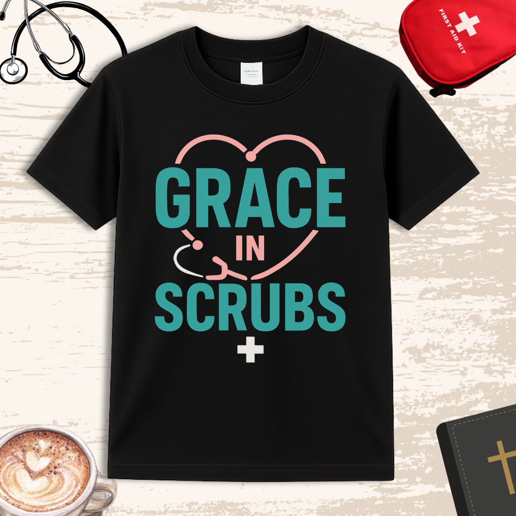 Grace in Scrubs T-Shirt | Christian Nurse Apparel