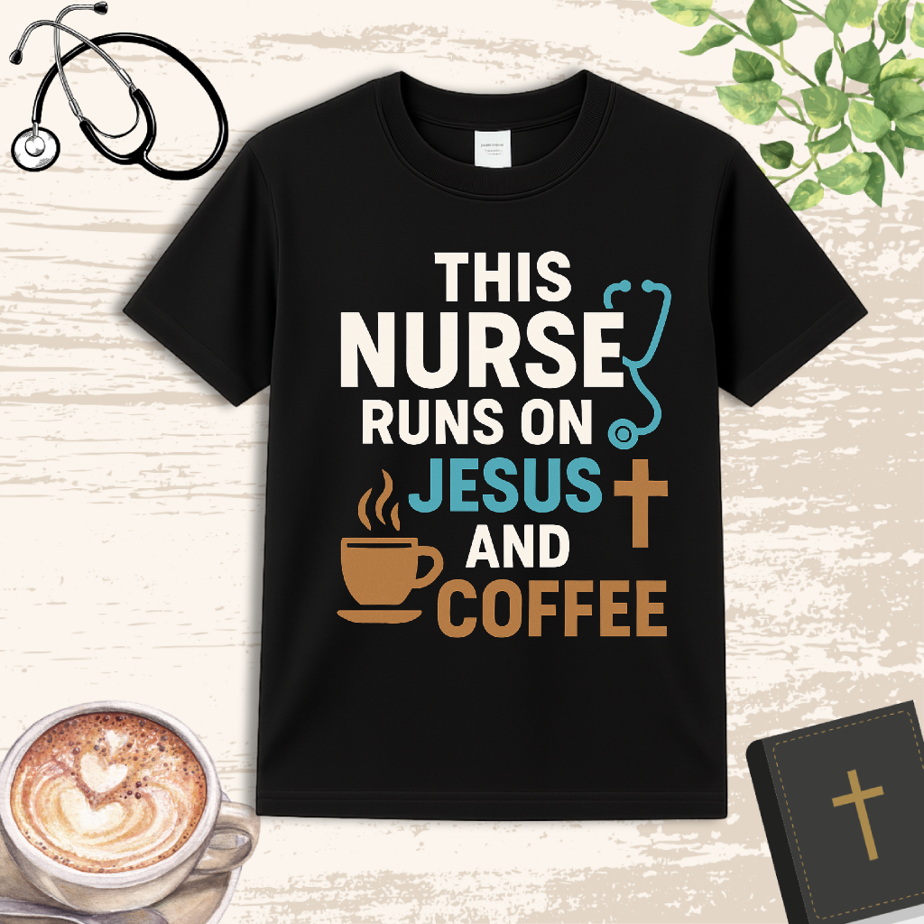π Fueled by Jesus & Coffee | Christian Nurse T-Shirt