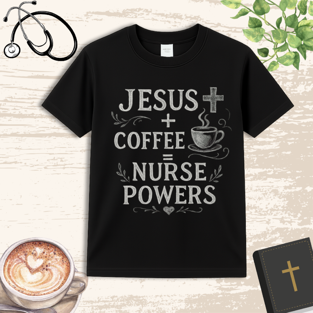 Jesus & Coffee = Nurse Powers T-Shirt – Christian Nurse Life Tee