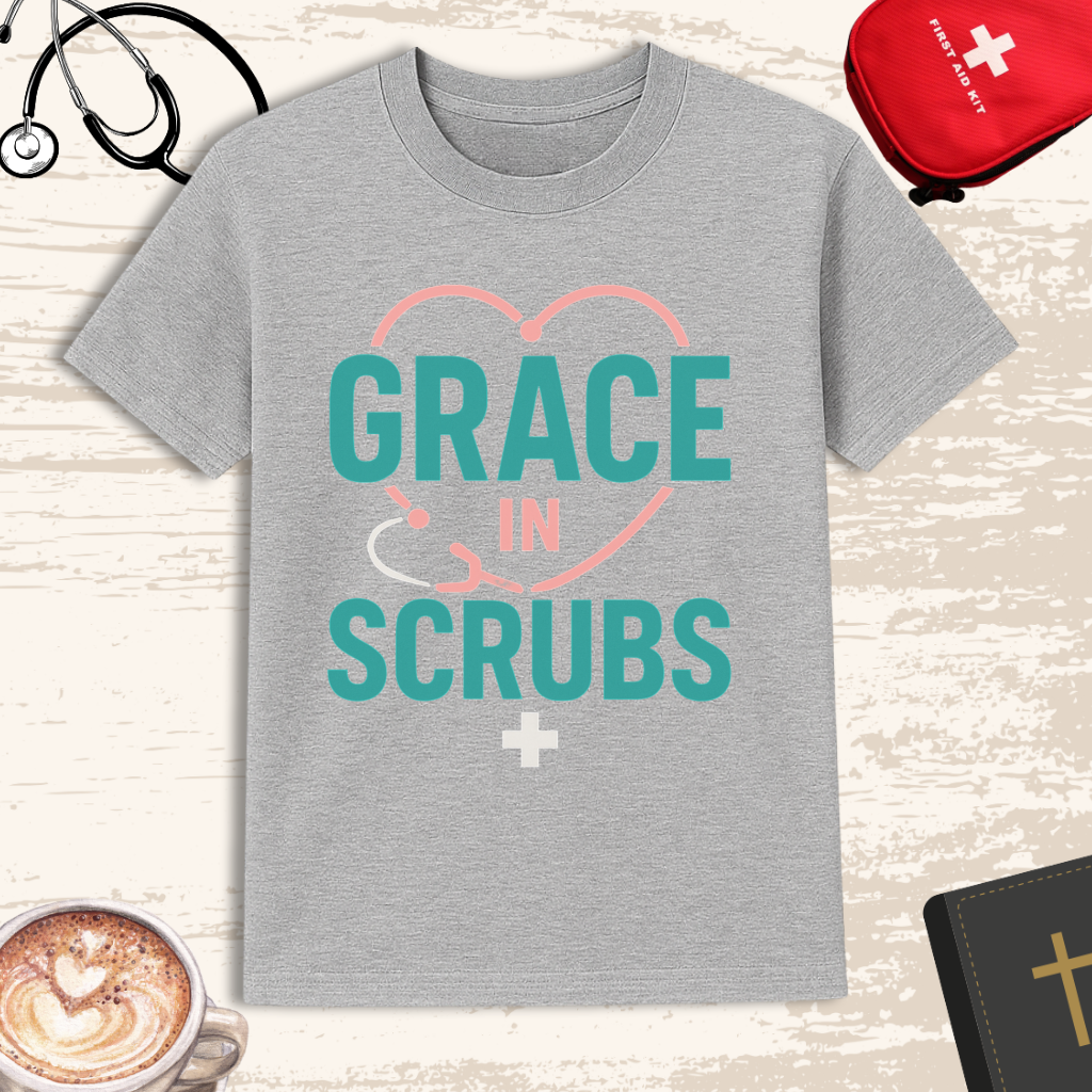 Grace in Scrubs T-Shirt | Christian Nurse Apparel