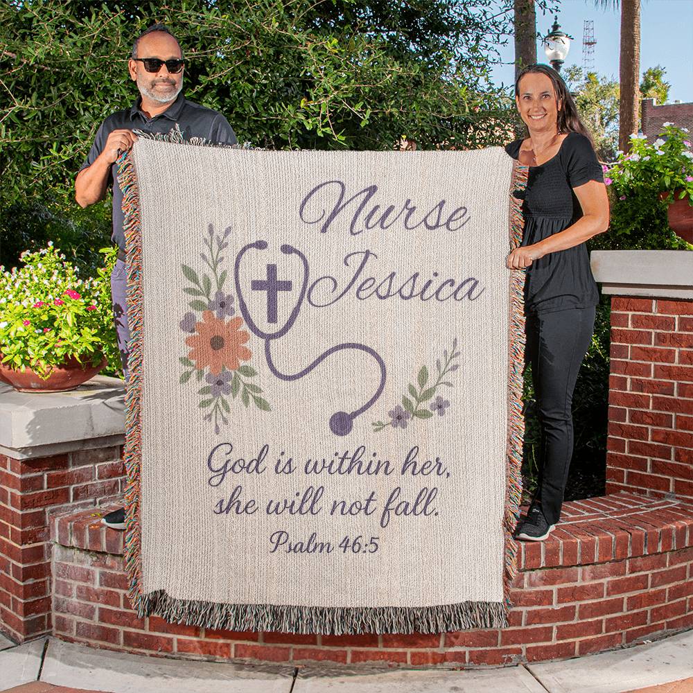 Personalized Nurse Gift - Heirloom Artwork Woven Blanket (Portrait) Psalm 46:5