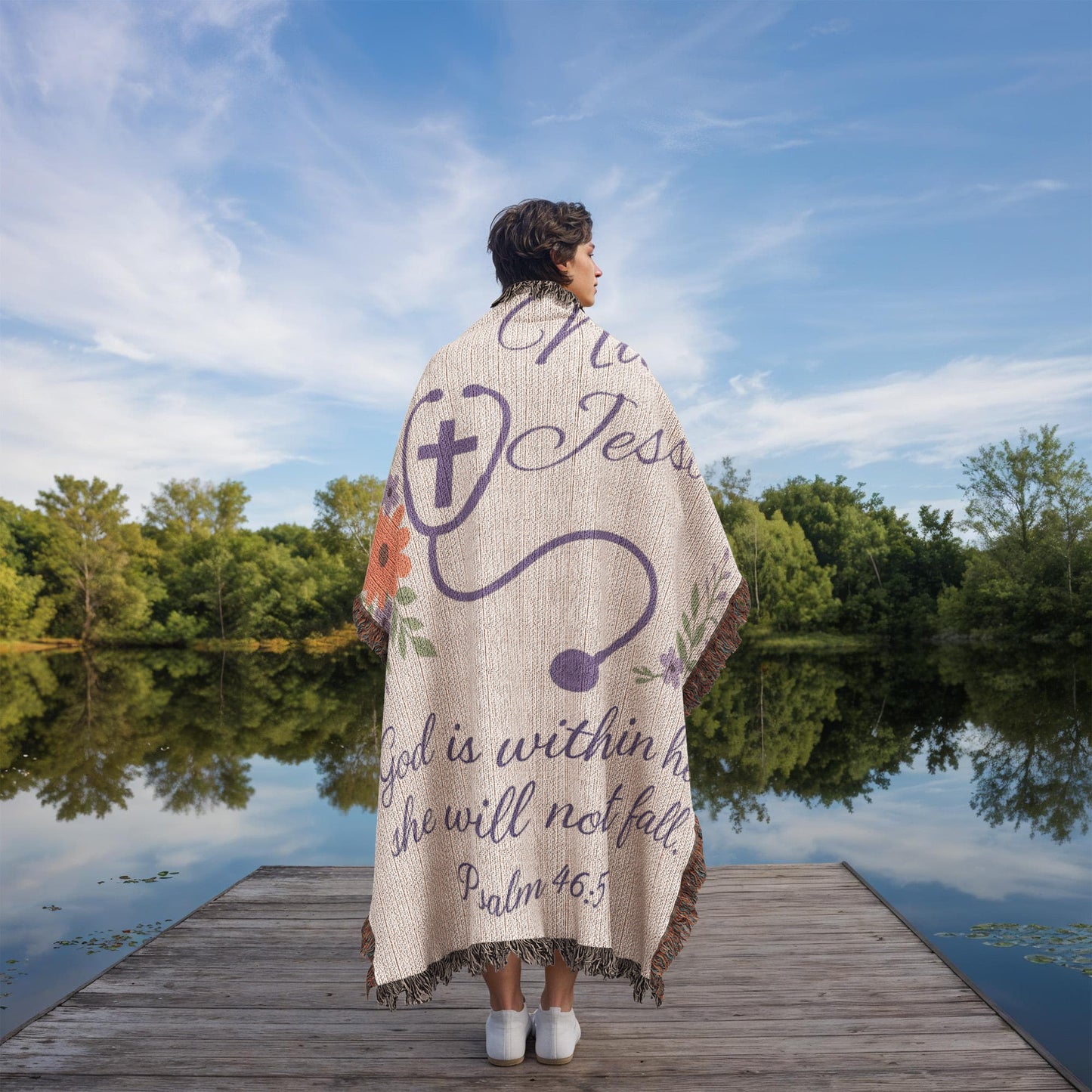 Personalized Nurse Gift - Heirloom Artwork Woven Blanket (Portrait) Psalm 46:5