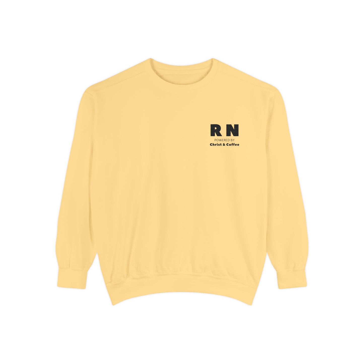 RN Powered By Christ & Coffee Sweatshirt, Gift for Nurses Embroidered Design