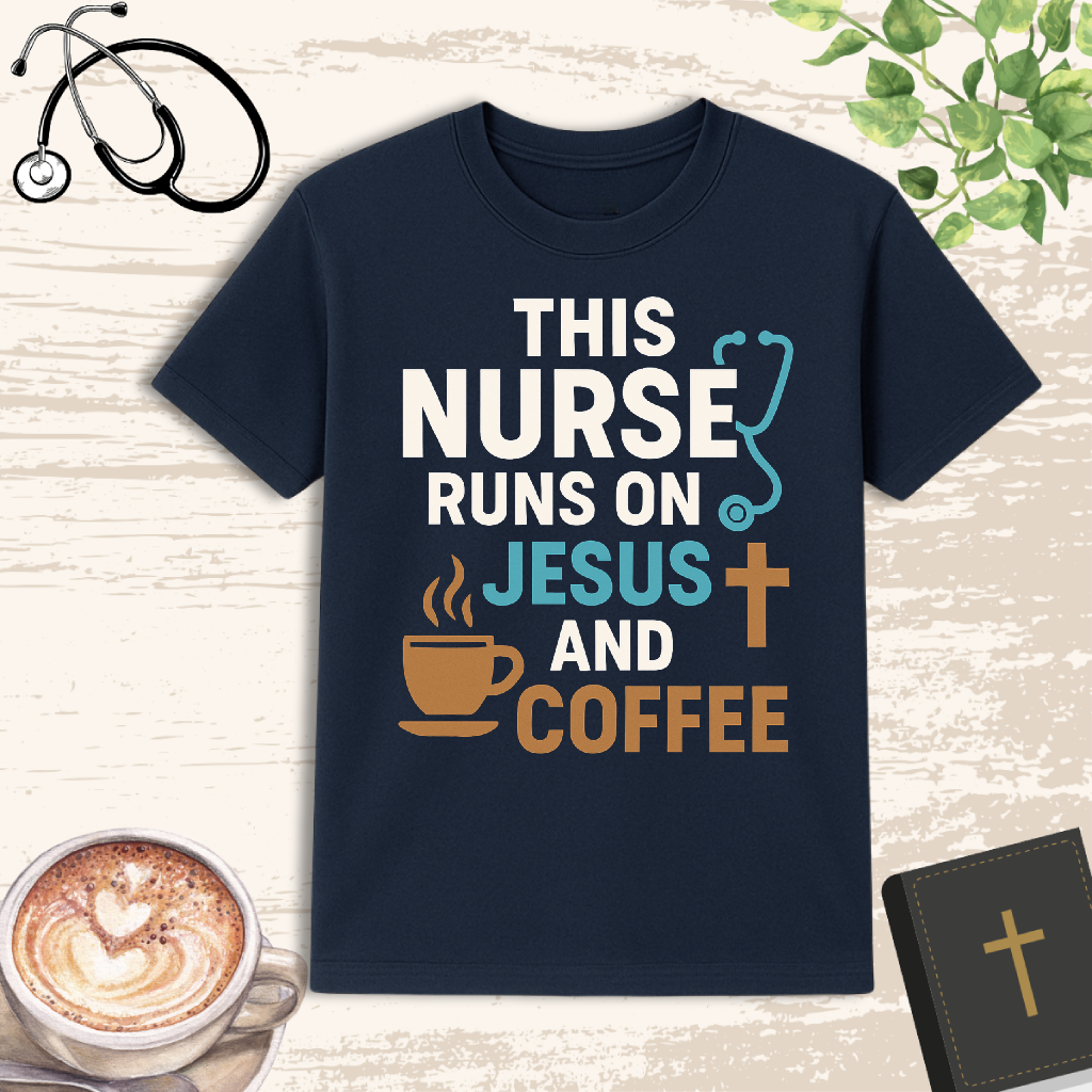 π Fueled by Jesus & Coffee | Christian Nurse T-Shirt