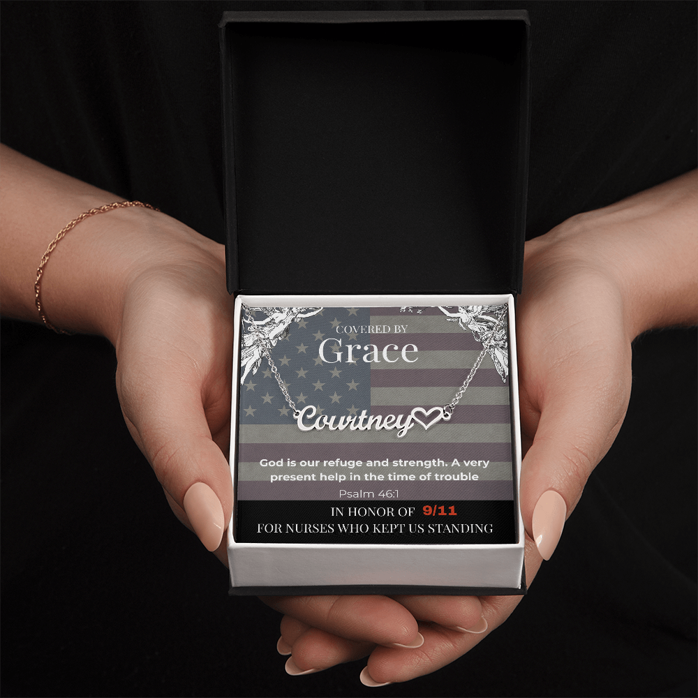 Covered by Grace Personalized Name Necklace – Psalm 46:1 Tribute for Nurses (9/11 Edition)