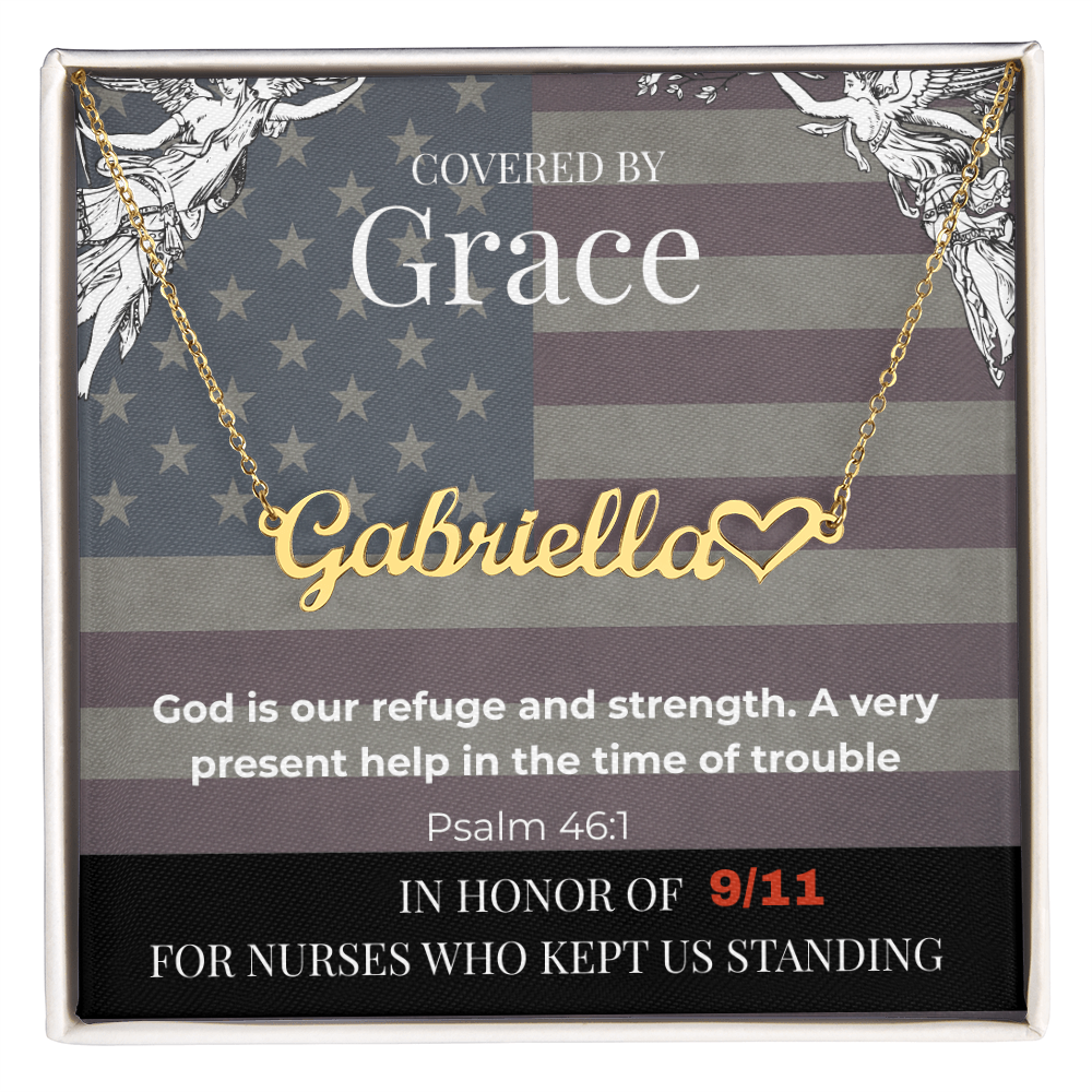 Covered by Grace Personalized Name Necklace – Psalm 46:1 Tribute for Nurses (9/11 Edition)