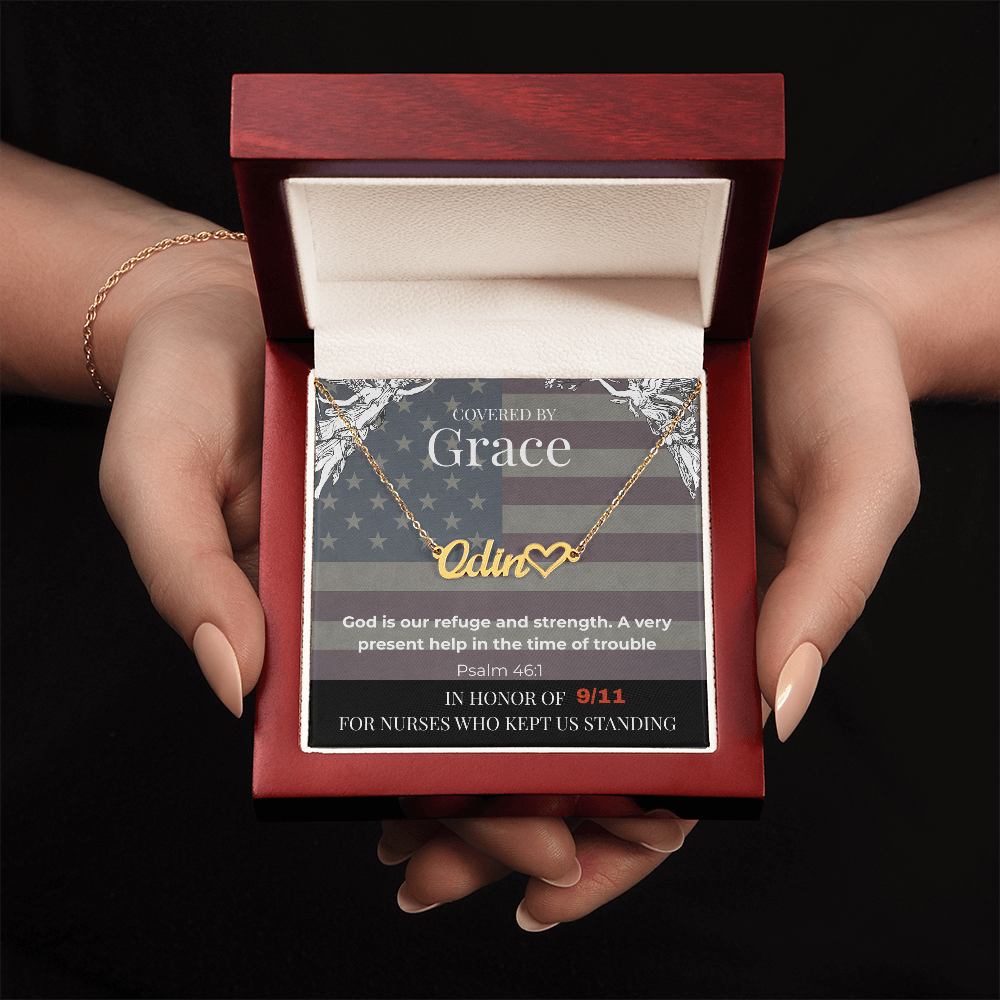 Covered by Grace Personalized Name Necklace – Psalm 46:1 Tribute for Nurses (9/11 Edition)