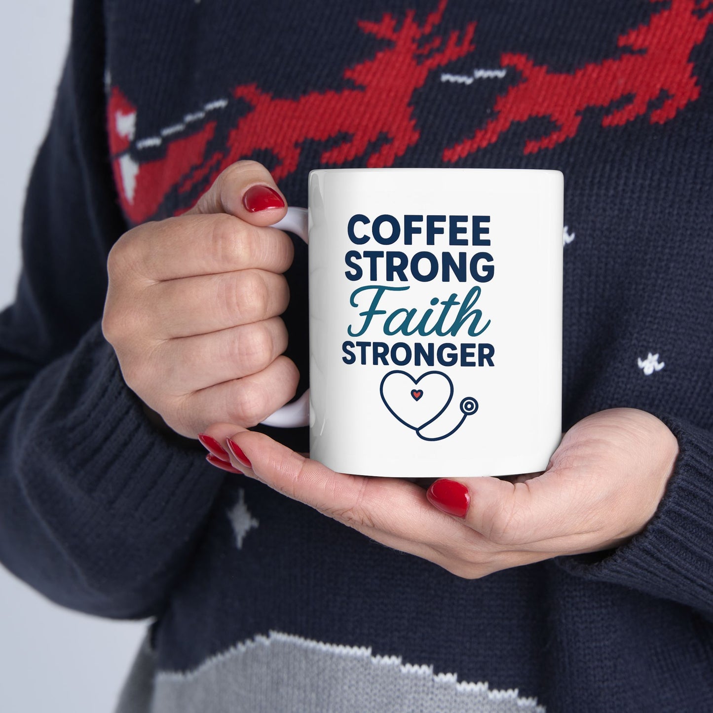 Faith Stronger Than Coffee Mug – Christian Nurse Coffee Cup Gift