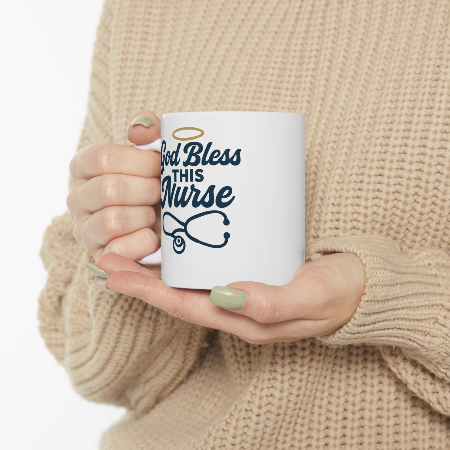 God Bless This Nurse Mug – Faith-Filled Ceramic Coffee Cup for Nurses