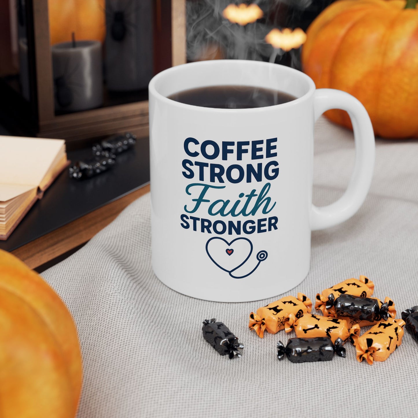 Faith Stronger Than Coffee Mug – Christian Nurse Coffee Cup Gift
