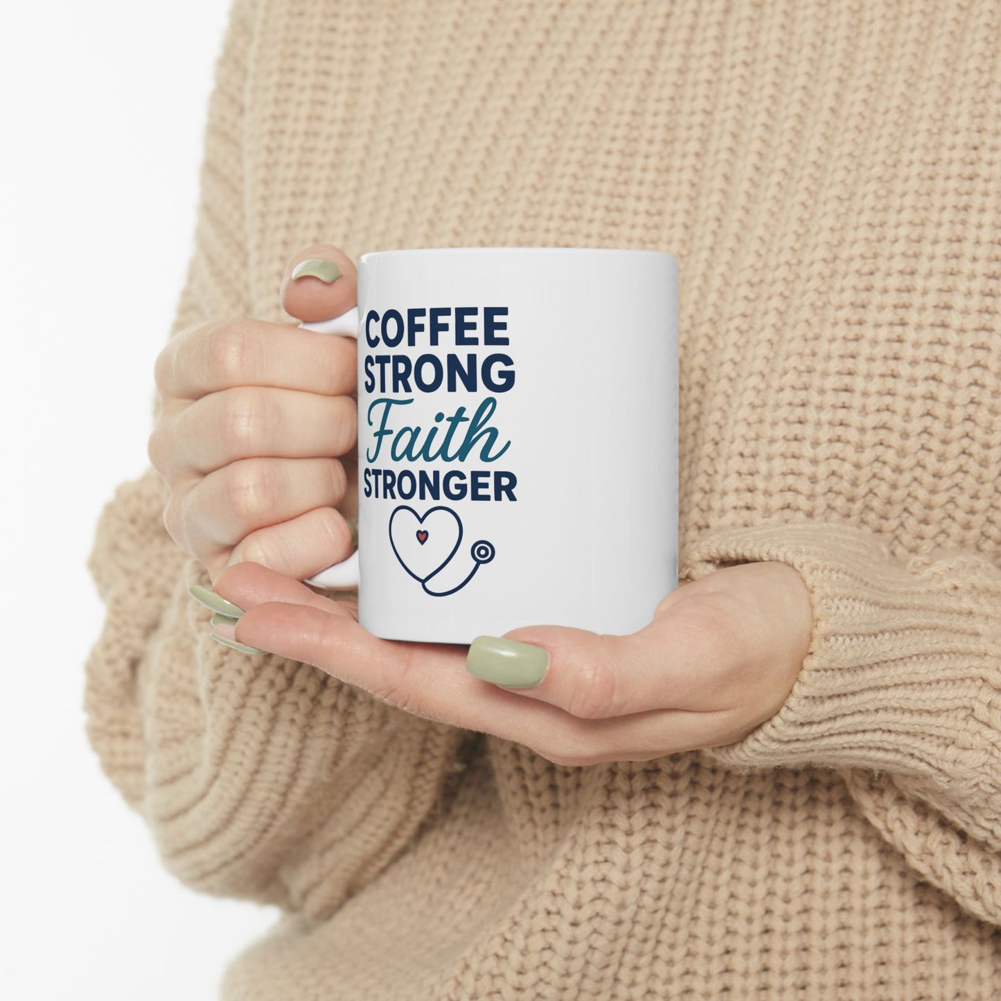 Faith Stronger Than Coffee Mug – Christian Nurse Coffee Cup Gift
