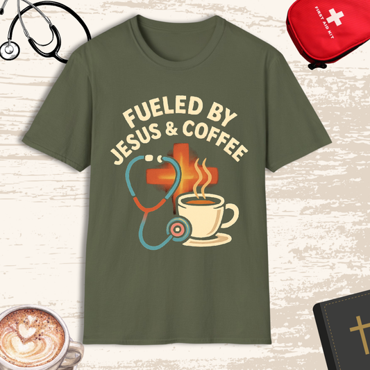 Fueled by Jesus & Coffee | Christian Nurse T-Shirt