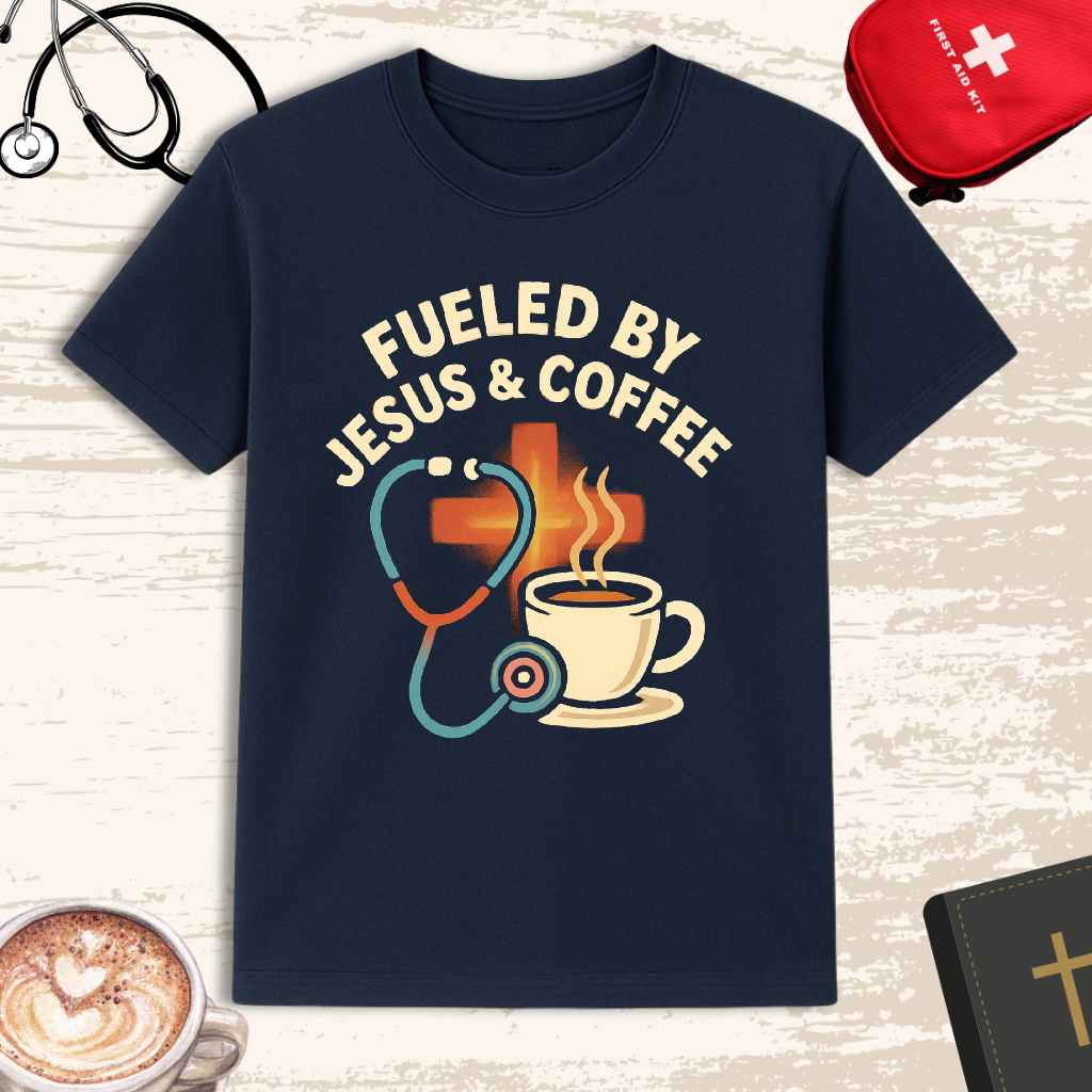 Fueled by Jesus & Coffee | Christian Nurse T-Shirt