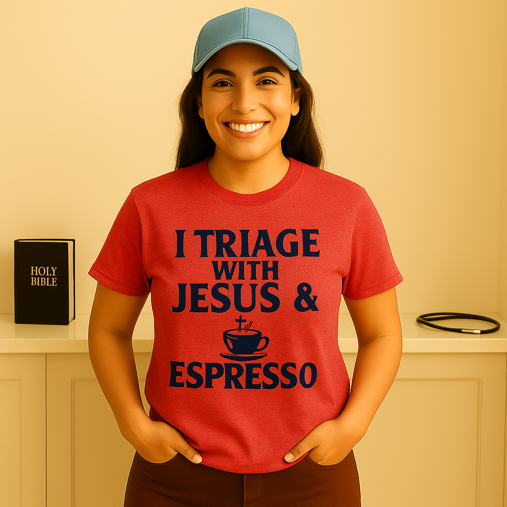 Espresso & Jesus Nurse T-Shirt – Faith-Based Apparel for Christian Nurses