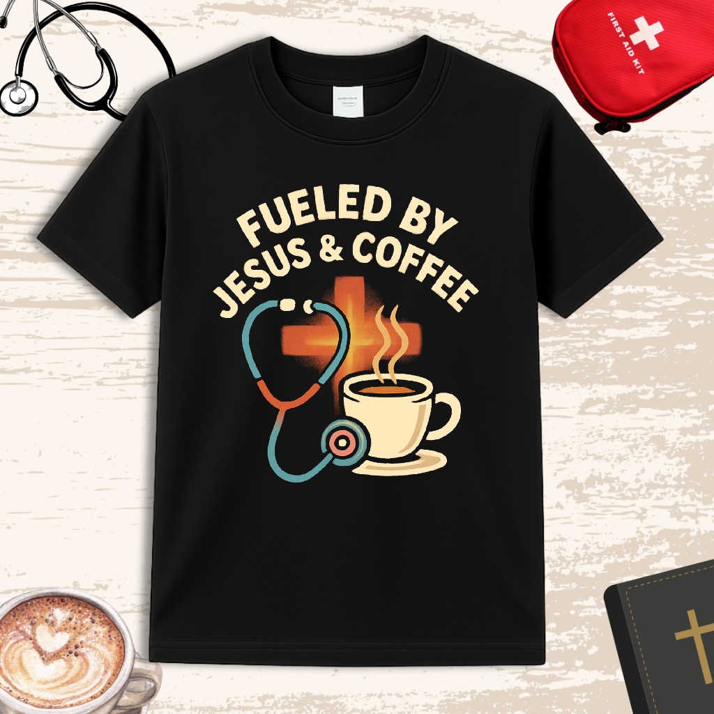Fueled by Jesus & Coffee | Christian Nurse T-Shirt
