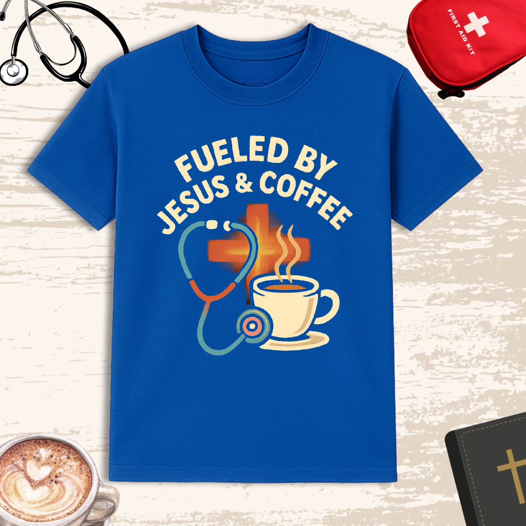 Fueled by Jesus & Coffee | Christian Nurse T-Shirt