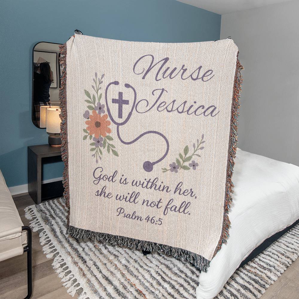 Personalized Nurse Gift - Heirloom Artwork Woven Blanket (Portrait) Psalm 46:5