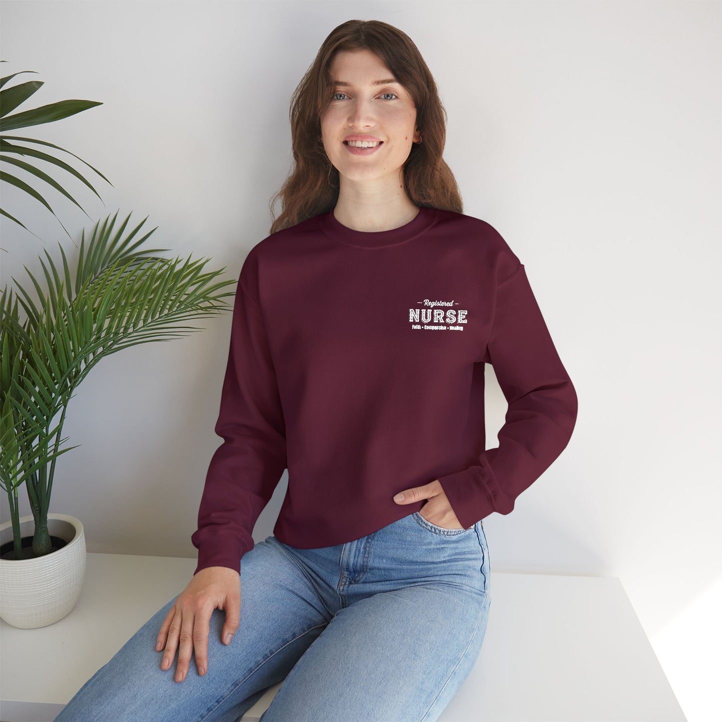 Registered Nurse - Faith • Compassion • Healing - Crewneck Sweatshirt - Embroiderer