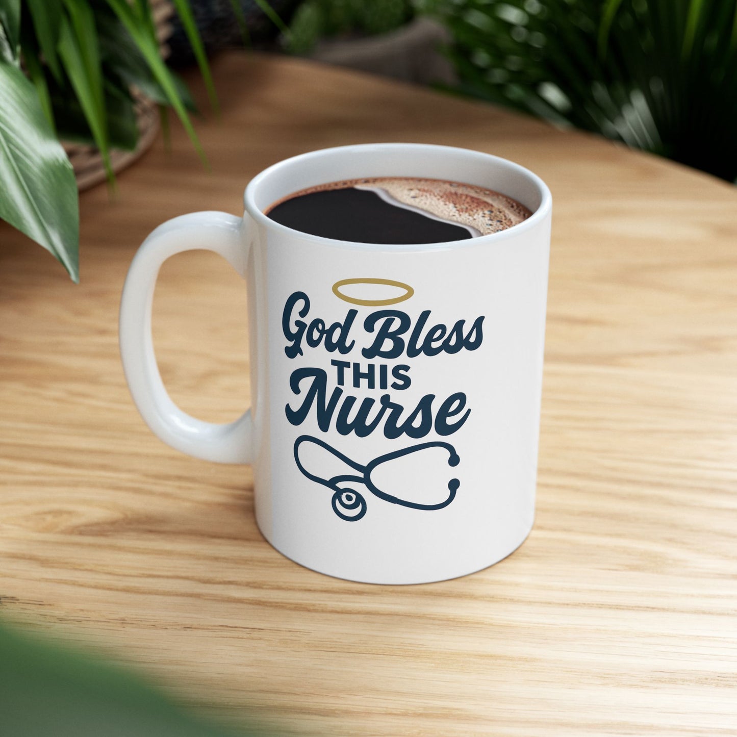 God Bless This Nurse Mug – Faith-Filled Ceramic Coffee Cup for Nurses