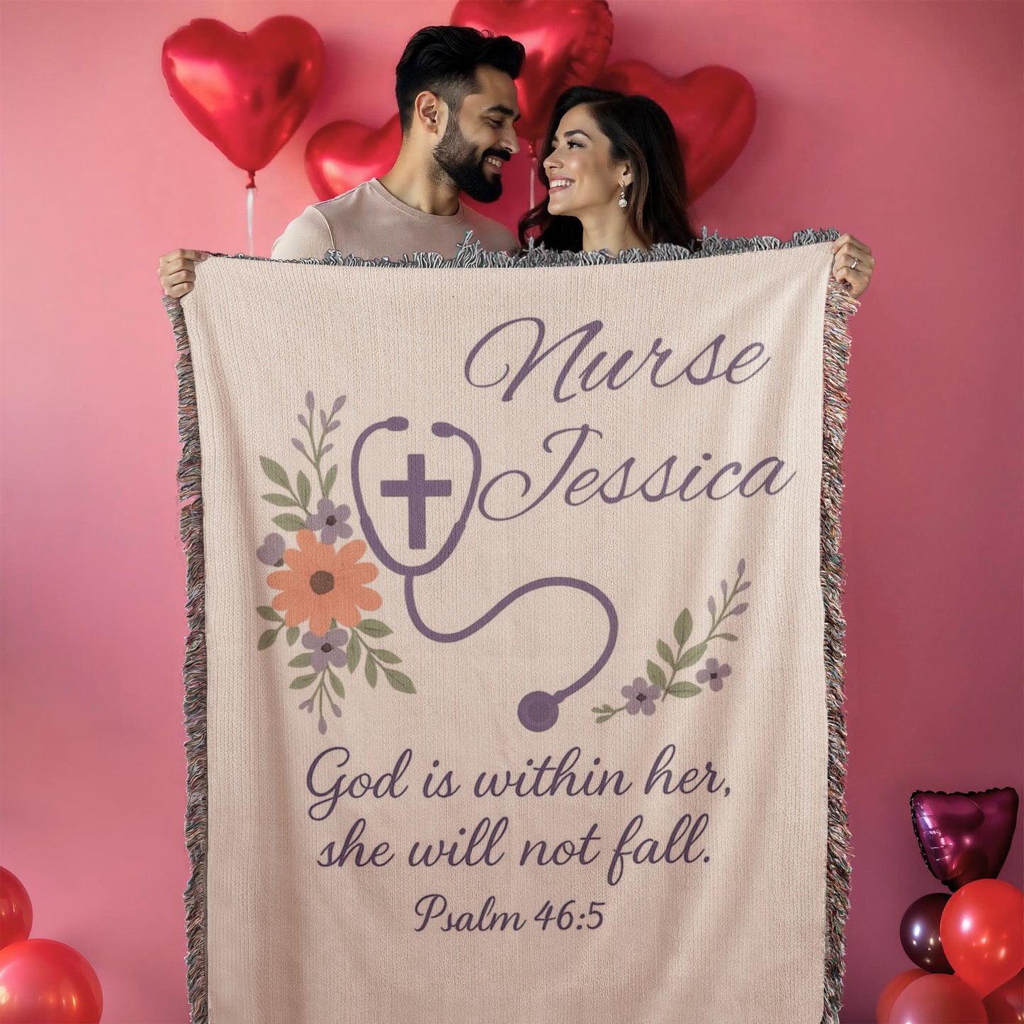 Personalized Nurse Gift - Heirloom Artwork Woven Blanket (Portrait) Psalm 46:5