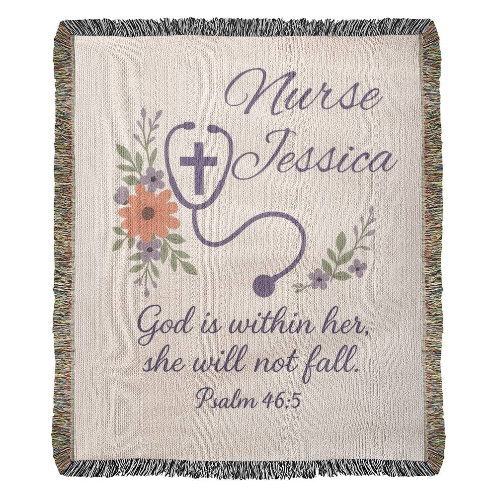 Personalized Nurse Gift - Heirloom Artwork Woven Blanket (Portrait) Psalm 46:5