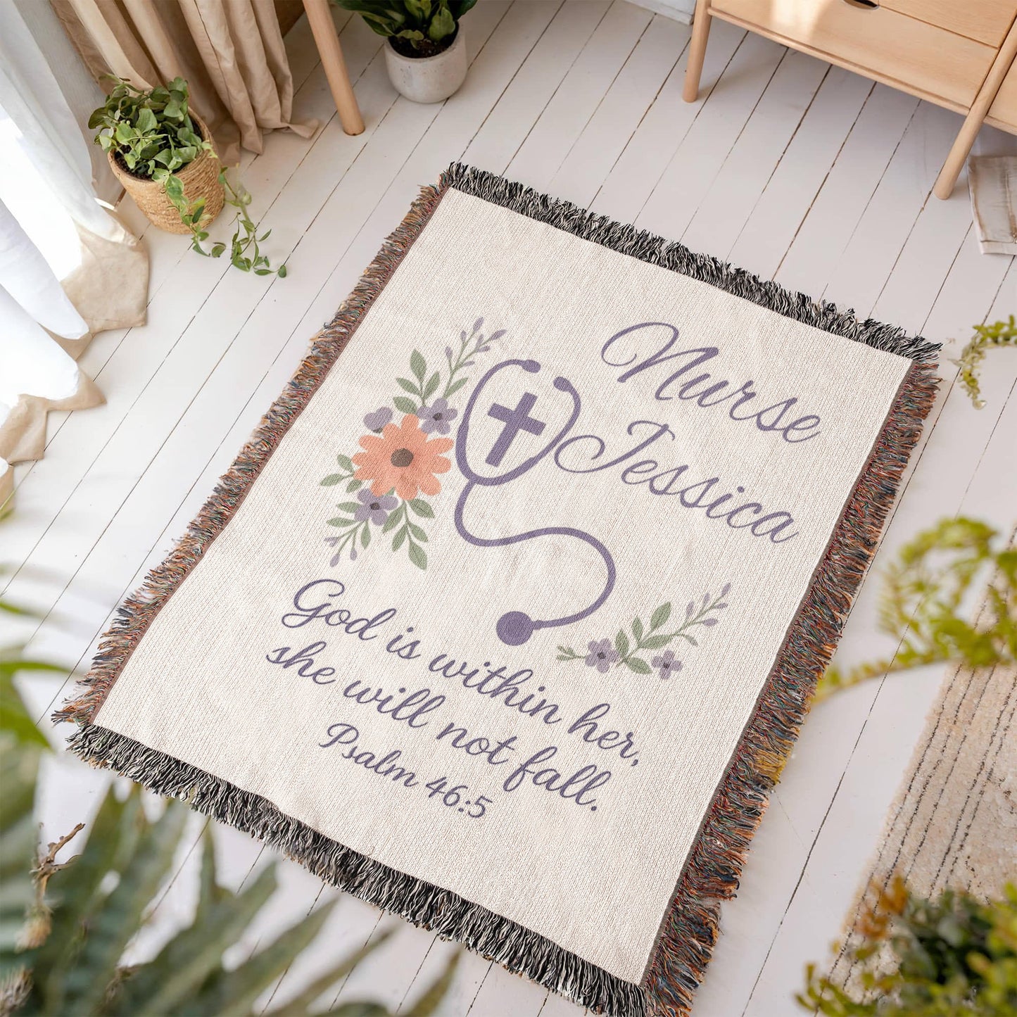 Personalized Nurse Gift - Heirloom Artwork Woven Blanket (Portrait) Psalm 46:5