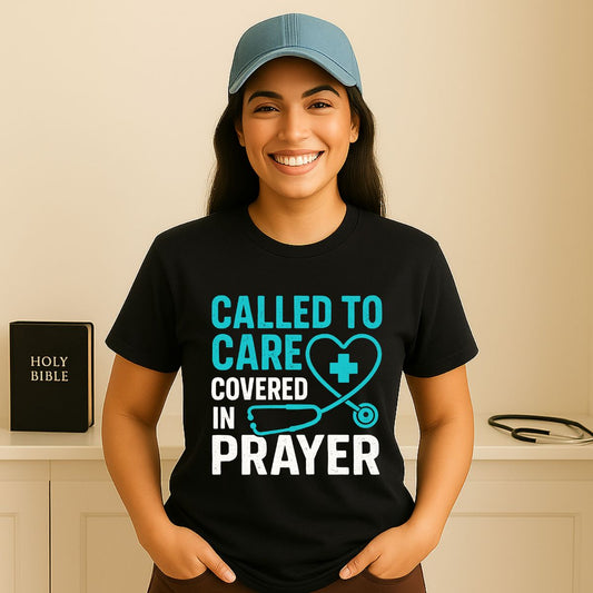 Christian Nurse Tee with prayerful message on soft cotton tee