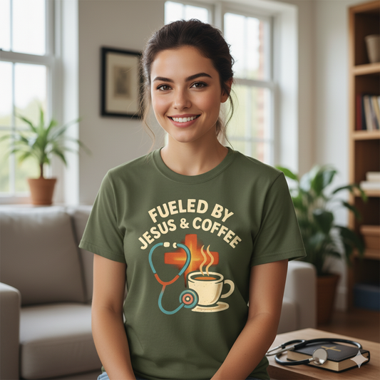 Fueled by Jesus & Coffee | Christian Nurse T-Shirt