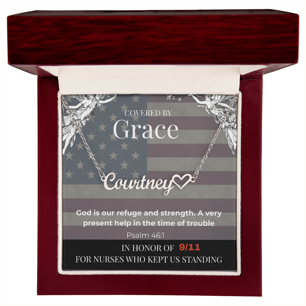 Covered by Grace Personalized Name Necklace – Psalm 46:1 Tribute for Nurses (9/11 Edition)