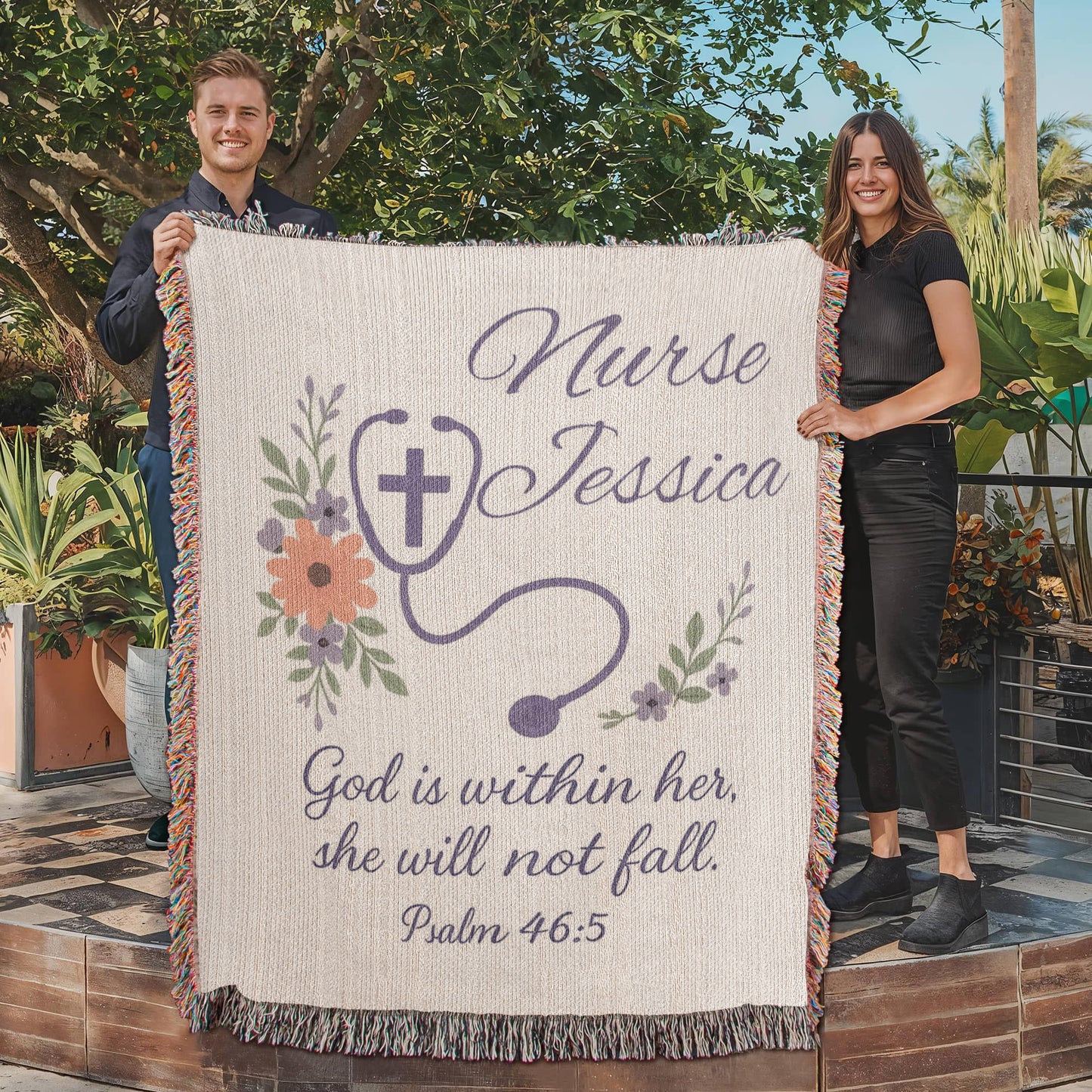 Personalized Nurse Gift - Heirloom Artwork Woven Blanket (Portrait) Psalm 46:5